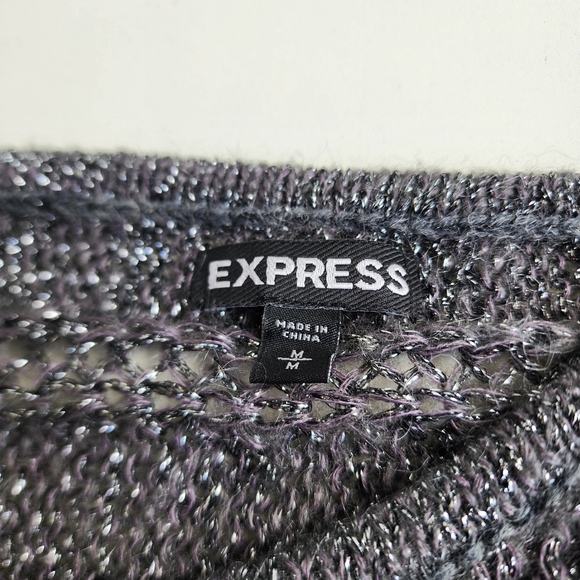 Express Brown Mohair Fuzzy Short Sleeved Metallic Thread Tunic Sweater Dress M - Picture 10 of 13